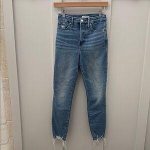 Good American Good Legs Skinny Blue Frayed Hem Cropped Jeans